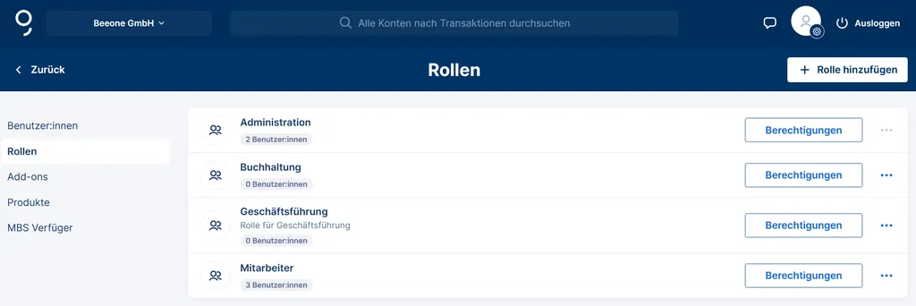 Übersicht Rollen verwalten