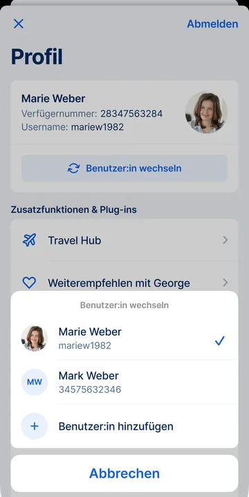 George App - im Profil Benutzer:innen wechseln