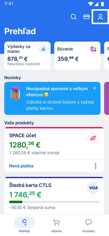 hlavný prehľad v aplikácii