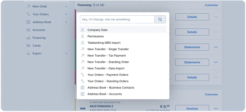 The shortcuts offered by the Hey George function