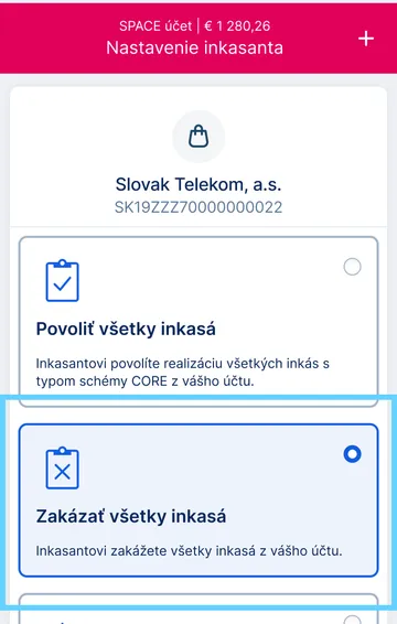 zakázanie inkasanta