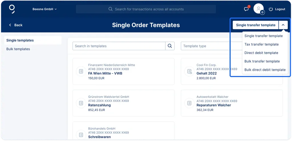 Create a template via the addressbook