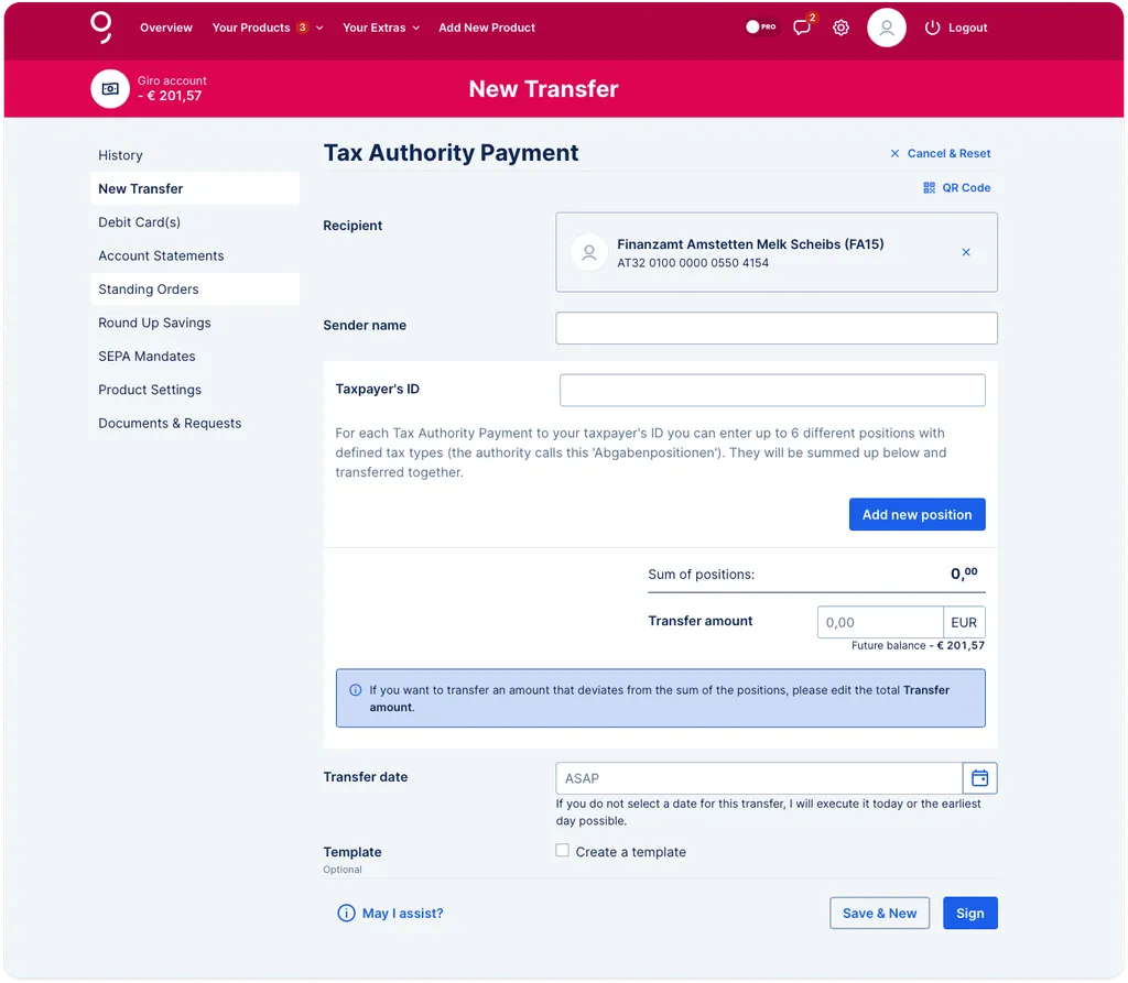 Tax Authority Payment Form