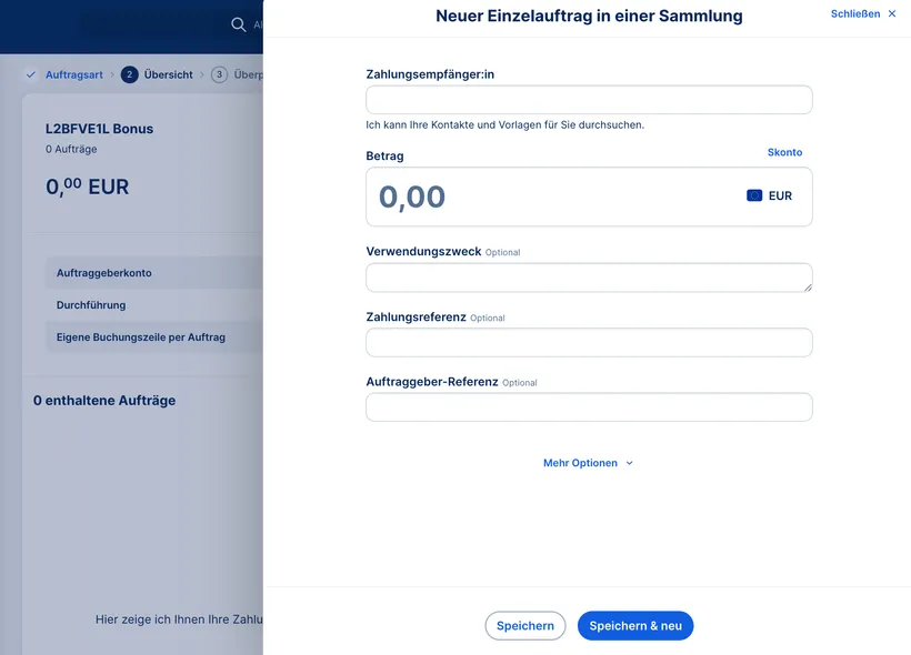 Einzelauftrag in einer Sammelüberwesiung